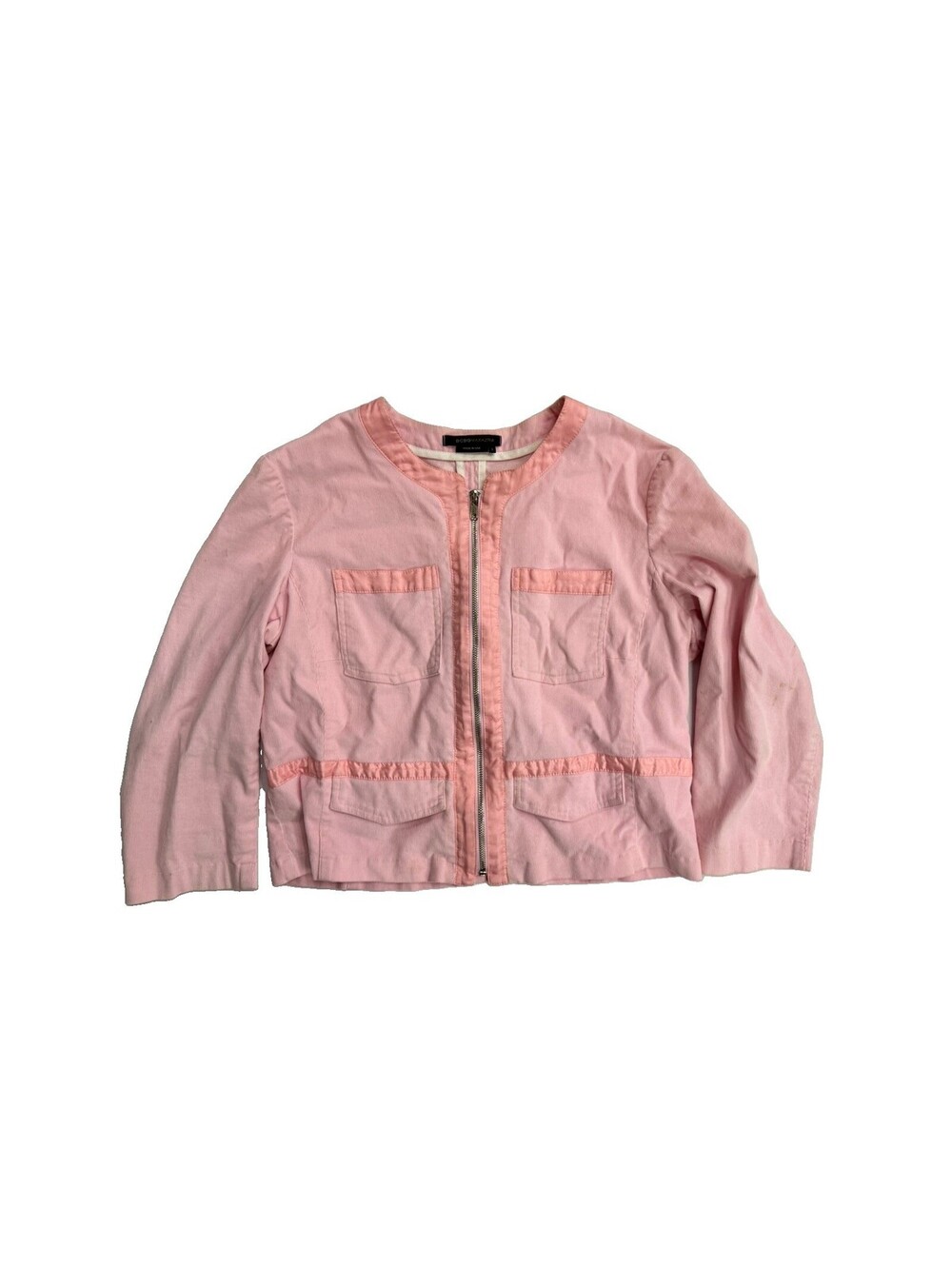 BCBG Max Azria Y2K Pink Cropped Utility Jacket Women’s L Made USA Cotton